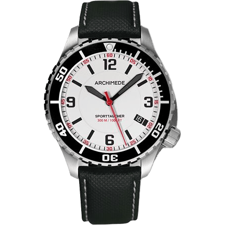 Archimede SportTaucher Stainless Steel / White / Black Leather UA8974-TS-A3.5
