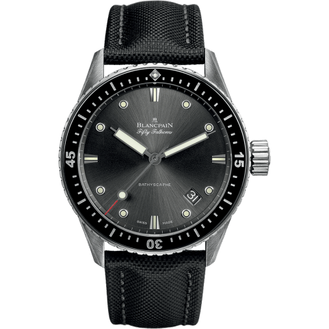 Blancpain Fifty Fathoms Bathyscaphe Stainless Steel / Grey / Black Canvas 5000-1110-B52A