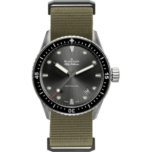 Blancpain Fifty Fathoms Bathyscaphe Stainless Steel / Grey / Sand Nato 5000-1110-NAKA