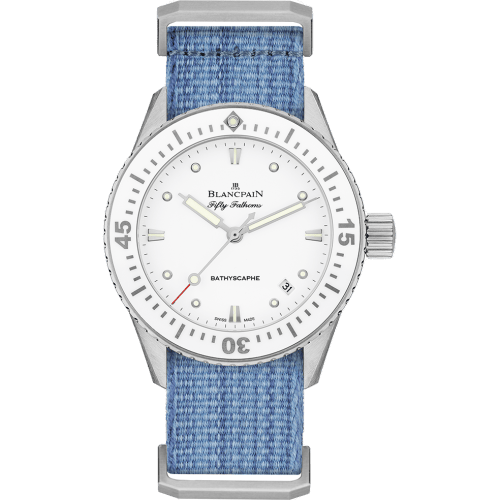 Blancpain Fifty Fathoms Bathyscaphe Stainless Steel / White / Jeans Nato 5100-1127-NAJ