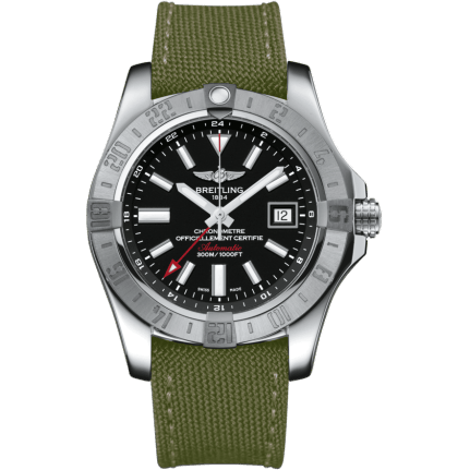Breitling Avenger II GMT Stainless Steel / Volcano Black / Military / Pin A3239011/BC35/106W/A20BA.1