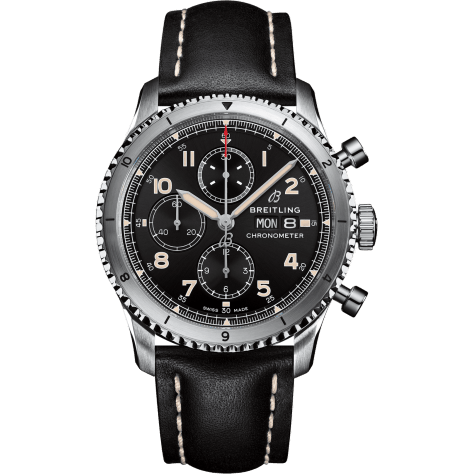 Aviator 8 Chronograph 43 Stainless Steel / Black / Calf / Pin