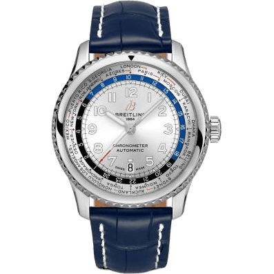Navitimer 8 B35 Automatic Unitime 43 Stainless Steel / Silver / Blue Croco