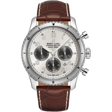 Aviator 8 B01 Chronograph 43 Stainless Steel / Silver / Brown Croco