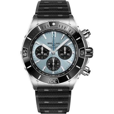 Breitling Chronomat B01 44 Stainless Steel - Platinum / Ice Blue / Rubber Rouleaux PB0136251C1S1