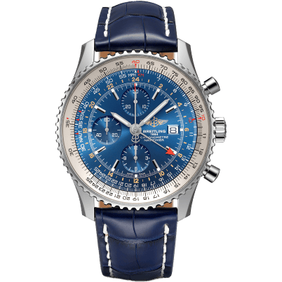 Navitimer World Stainless Steel / Blue / Croco / Pin