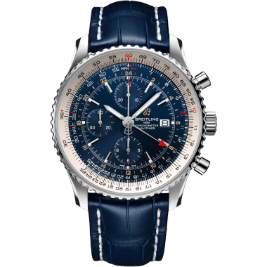 Navitimer 1 Chronograph GMT Stainless Steel / Blue / Croco / Folding