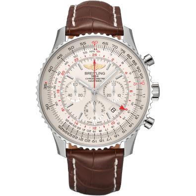 Breitling Navitimer GMT Stainless Steel / Silver / Croco / Pin AB0441211G1P1
