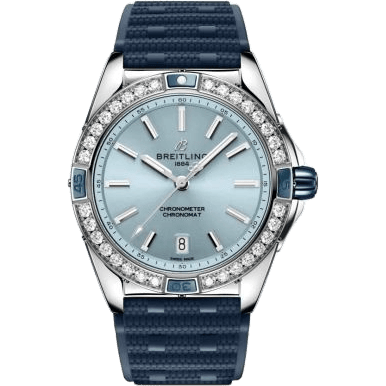 Super Chronomat 38 Stainless Steel / Ice Blue / Rubber Rouleaux
