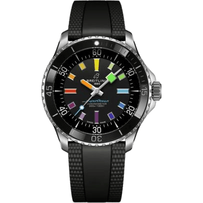 Breitling SuperOcean Automatic 42 Stainless Steel / Black - Rainbow / Rubber A17375A51B2S1