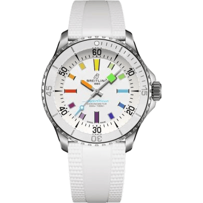 Breitling SuperOcean Automatic 42 Stainless Steel / White - Rainbow / Rubber A17375A61A1S1
