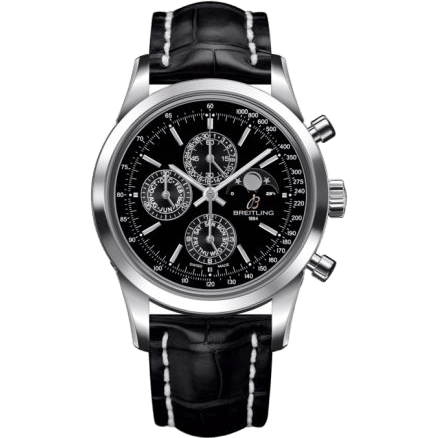 Transocean Chronograph 1461 Stainless Steel / Black / Croco / Pin