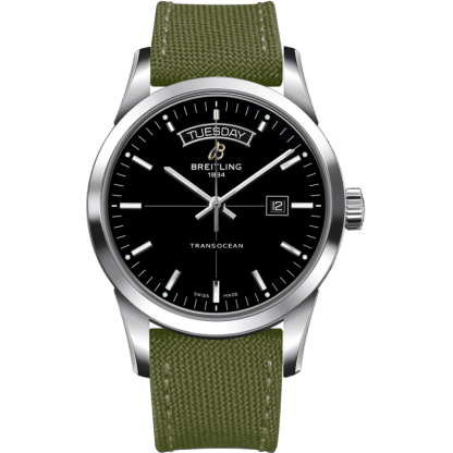 Breitling Transocean Day & Date Stainless Steel / Black / Military / Pin A4531012/BB69/106W/A20BA.1