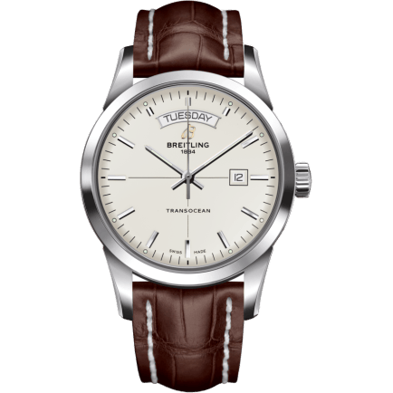 Breitling Transocean Day & Date Stainless Steel / Silver / Croco / Folding A4531012/G751/740P/A20D.1