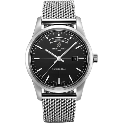 Breitling Transocean Day & Date Stainless Steel / Black / Milanese A45310121B1A1
