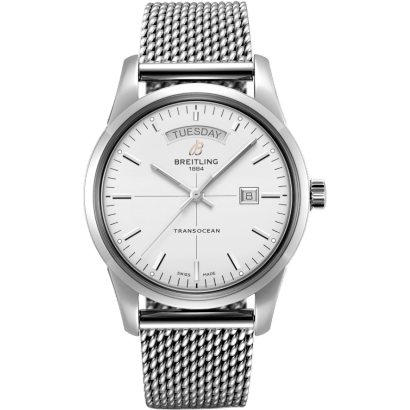 Breitling Transocean Day & Date Stainless Steel / Silver / Milanese A45310121G1A1