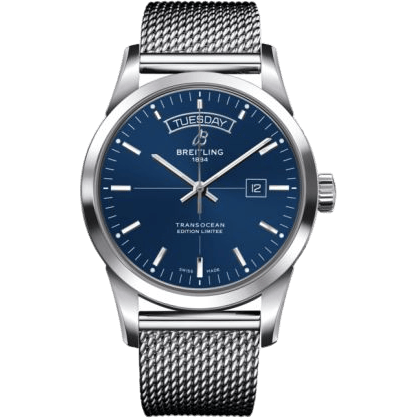 Breitling Transocean Day & Date Stainless Steel / Blue / Milanese A453109T.C921.154A