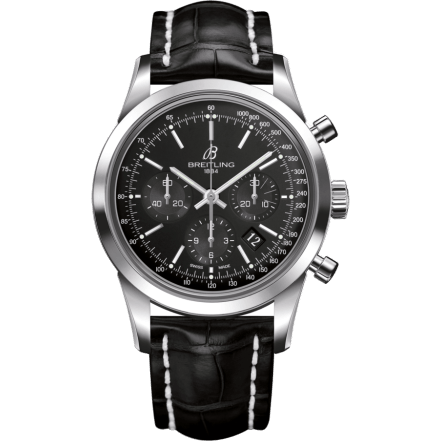 Transocean Chronograph Stainless Steel / Black / Croco / Folding