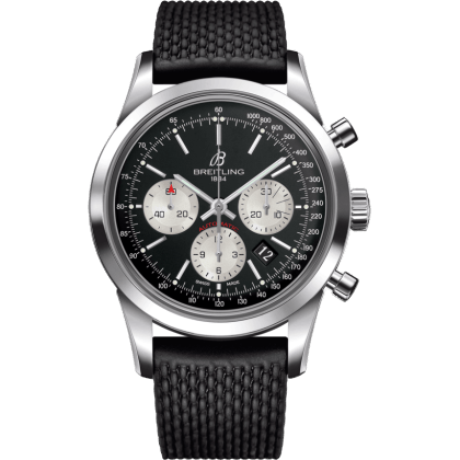 Breitling Transocean Chronograph Stainless Steel / Reverse Panda / Rubber / Folding AB0152121B1S1
