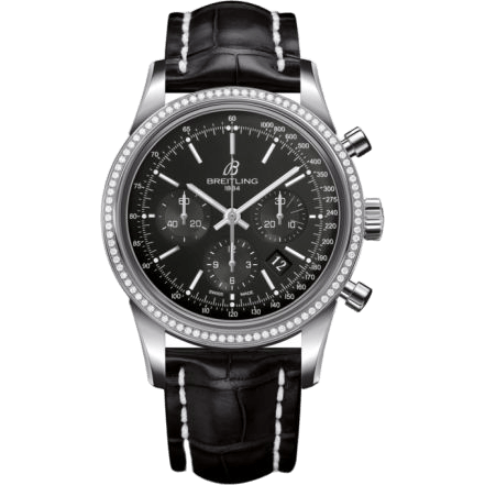 Transocean Chronograph Stainless Steel / Diamond / Black / Croco