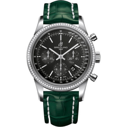Transocean Chronograph Stainless Steel / Diamond / Black / Croco