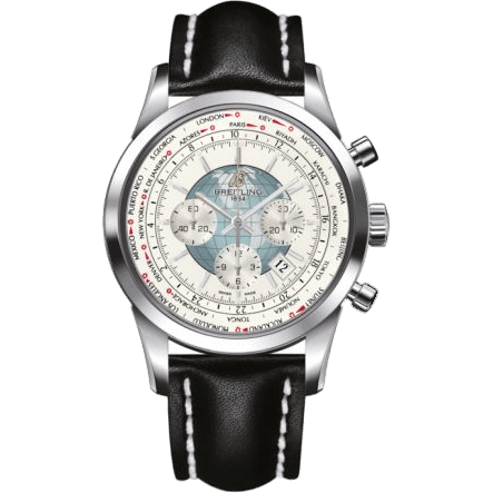 Breitling Transocean Chronograph Unitime Stainless Steel / Silver / Calf AB0510U0.A732.441X