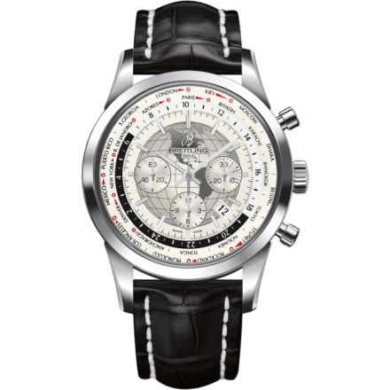 Breitling Transocean Chronograph Unitime Stainless Steel / Silver / Croco AB0510U0.A790.760P.