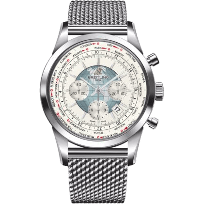 Breitling Transocean Chronograph Unitime Stainless Steel / Silver / Milanese AB0510U0.A732.152A