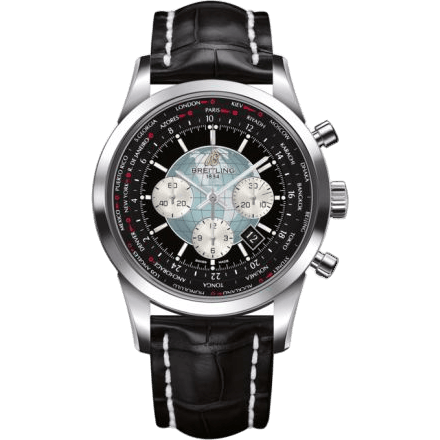 Breitling Transocean Chronograph Unitime Stainless Steel / Black / Croco AB0510U4.BB62.760P