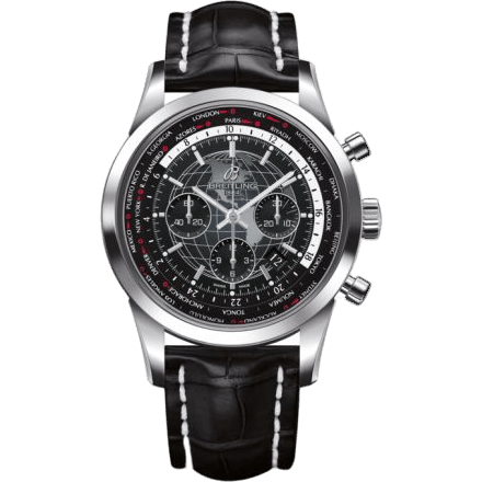 Breitling Transocean Chronograph Unitime Stainless Steel / Black / Croco AB0510U4.BE84.760P