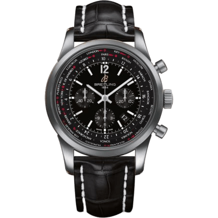 Transocean Chronograph Unitime Pilot Stainless Steel / Black / Croco