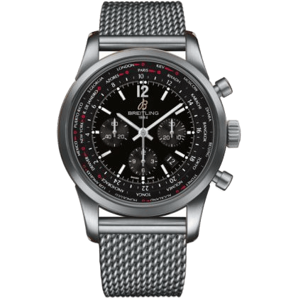 Transocean Chronograph Unitime Pilot Stainless Steel / Black / Milanese