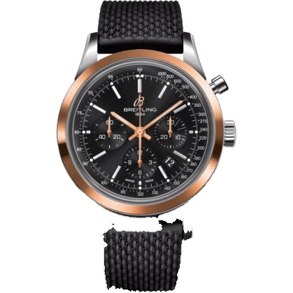 Transocean Chronograph Stainless Steel Red Gold / Black / Rubber Aero Classic