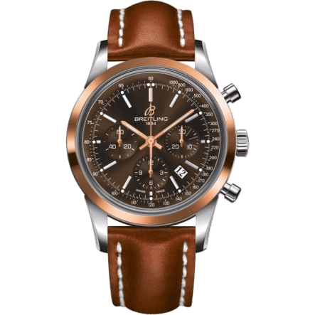 Transocean Chronograph Stainless Steel Red Gold / Brown / Calf
