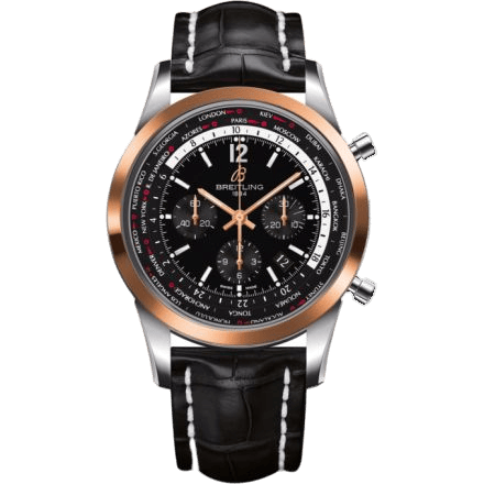 Transocean Chronograph Unitime Pilot Stainless Steel / Red Gold / Black / Croco