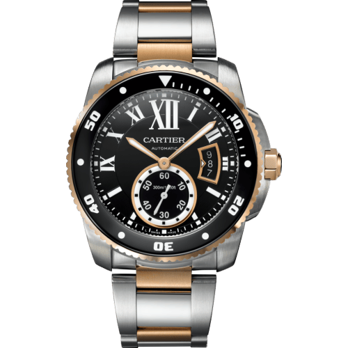 Calibre de Cartier Diver Stainless Steel / Pink Gold / Black / Bracelet W7100054