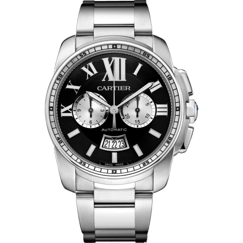 Calibre de Cartier Chronograph Stainless Steel / Black / Bracelet W7100061