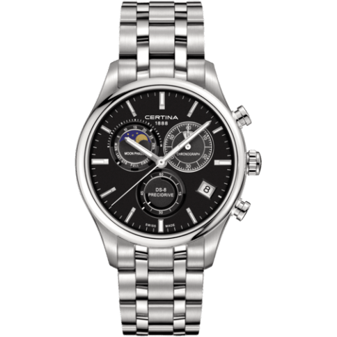 Certina DS-8 Chronograph Moon Phase Stainless Steel / Black / Bracelet C033.450.11.051.00