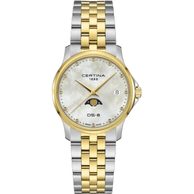 Certina DS-8 Moonphase Lady Quartz Stainless Steel - Yellow Gold / MOP / Bracelet C045.223.22.111.00