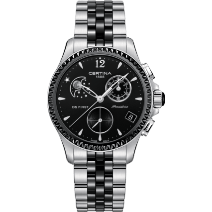 Ds First Lady Chronograph Moon Phase Stainless Steel - Ceramic / Black / Bracelet