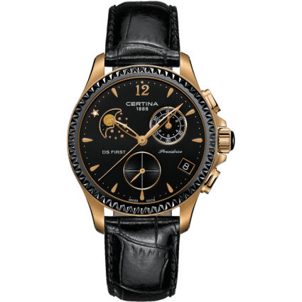 Ds First Lady Chronograph Moon Phase Rose Gold - Ceramic / Black