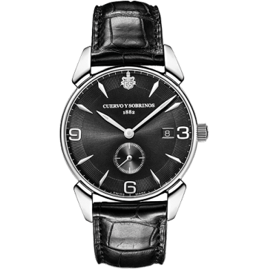 Cuervo y Sobrinos Historiador Segundos Pequeños Vintage Stainless Steel / Black / Alligator 3191.1VNS