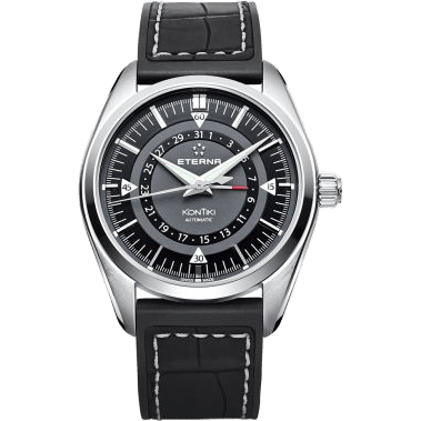 Eterna KonTiki Four-Hands Black / Strap 1598.41.41.1305