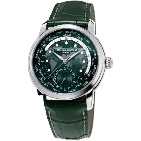 Frederique Constant Manufacture Worldtimer / Stainless steel / Green FC-718GRWM4H6