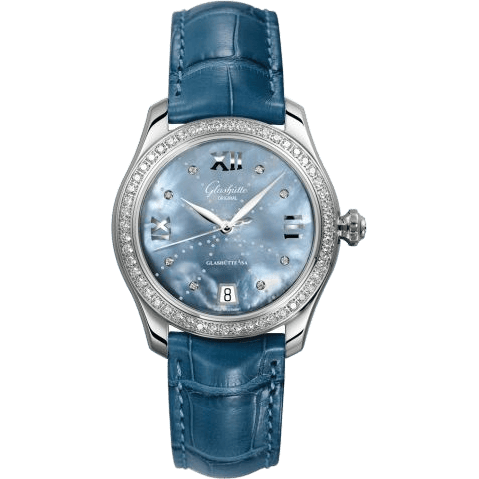 Glashütte Original Lady Serenade Stainless Steel / Diamond / Blue MOP - Index Line / Alligator - Folding 1-39-22-11-22-04