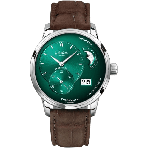 Glashütte Original PanoMatic Lunar Stainless Steel / Green / Alligator / Pin 1-90-02-13-32-02