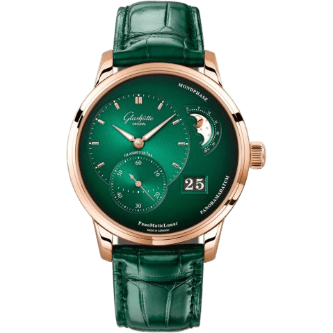 Glashütte Original PanoMatic Lunar Red Gold / Green / Alligator / Pin 1-90-02-23-35-01)