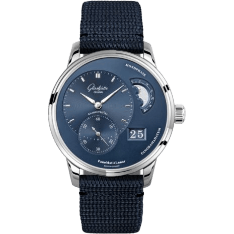 Glashütte Original PanoMatic Lunar Stainless Steel / Blue / Synthetic 1-90-02-46-32-34