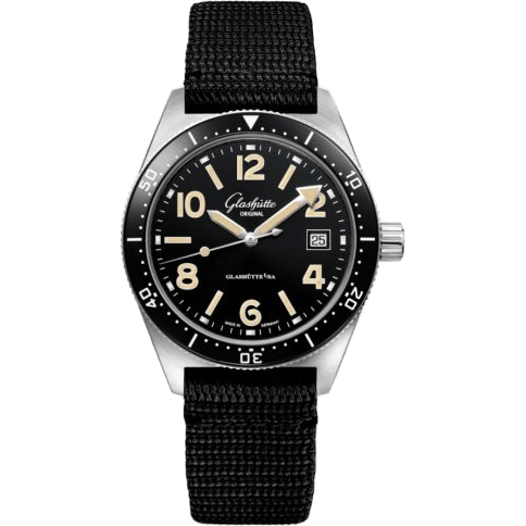 Glashütte Original SeaQ Date Stainless Steel / Black / Synthetic - Pin 1-39-11-06-80-05