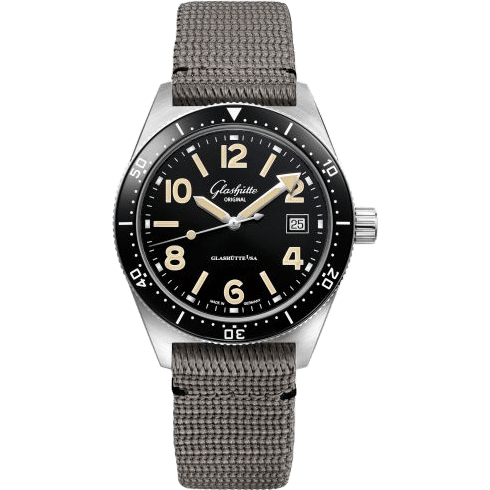 Glashütte Original SeaQ Date Stainless Steel / Black / Synthetic - Pin 1-39-11-06-80-08